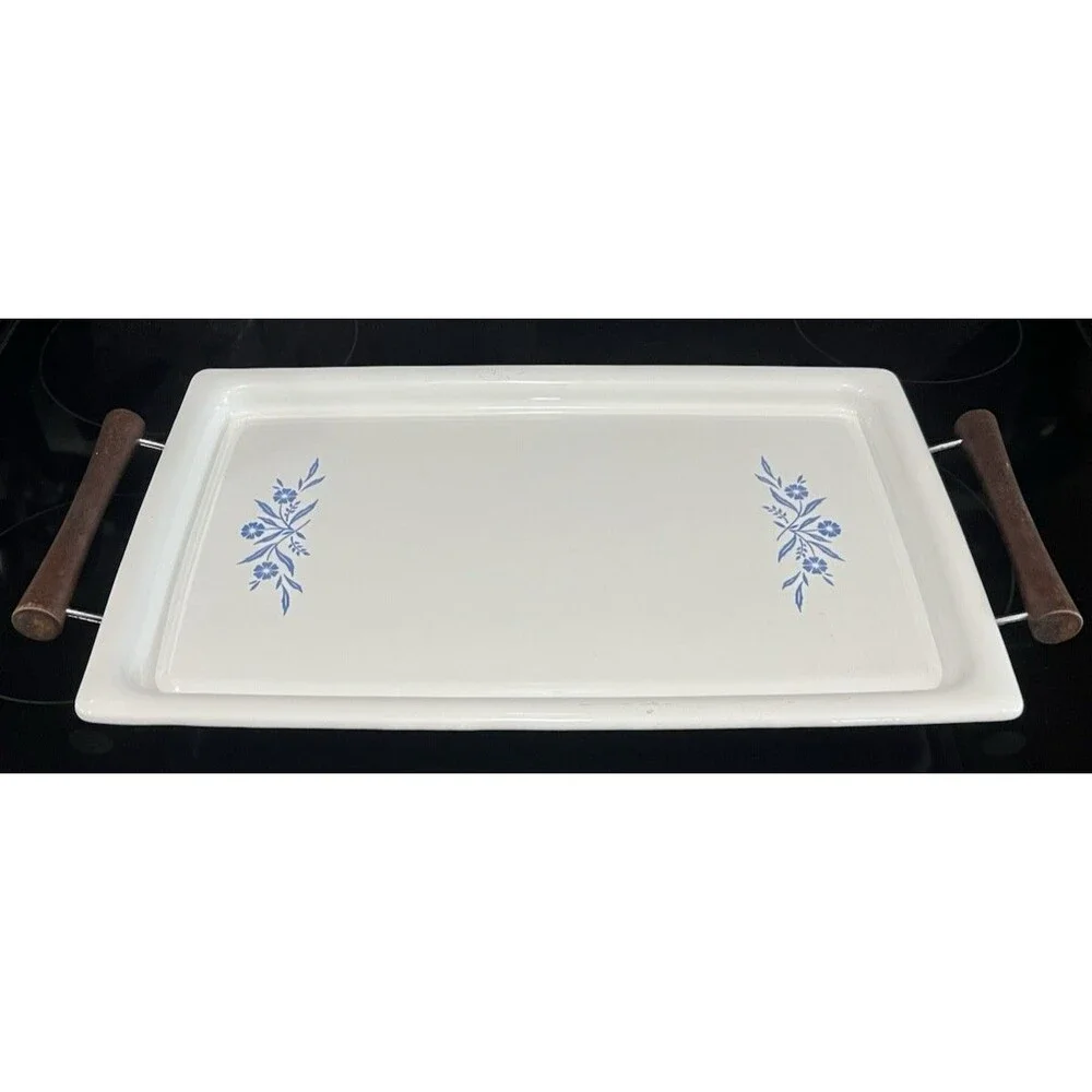 Vtg Corning Ware Blue Cornflower Broil Bake Tray P-35-B w/ Cradle 16x10 Roaster